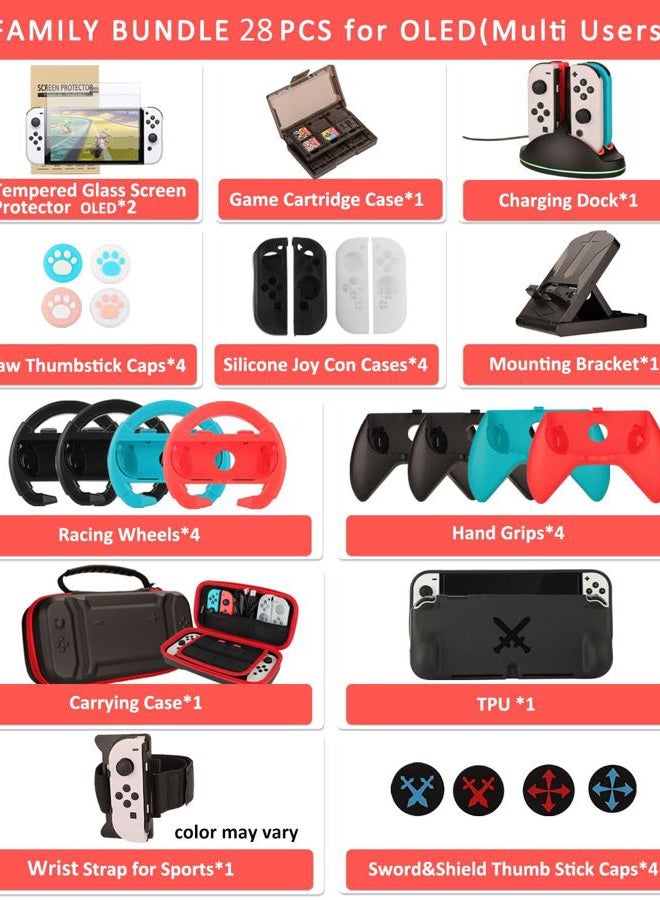 Arisll Accessories for Family Bundle Accessories for Nintendo Switch OLED, Carry Case& Screen Protector,4 Pack Joy Con Grips and Steering Wheels, Case Cover,Stand Mount,Joy Con Charger and MoreSwitch OLED - Image 2