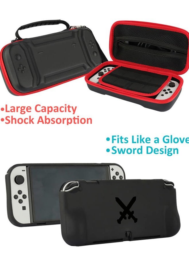 Arisll Accessories for Family Bundle Accessories for Nintendo Switch OLED, Carry Case& Screen Protector,4 Pack Joy Con Grips and Steering Wheels, Case Cover,Stand Mount,Joy Con Charger and MoreSwitch OLED - Image 4