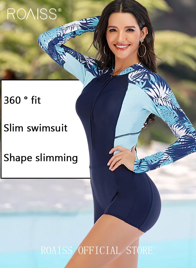 roaiss Women's Swimsuit Long Sleeved Zippered One Piece Sport Swimwear Long Sleeve & Boxer Bottom Quick Drying Fabric Moisture Wicking and Breathable Provides Coverage and Modesty Without Being Revealing  - Image 3