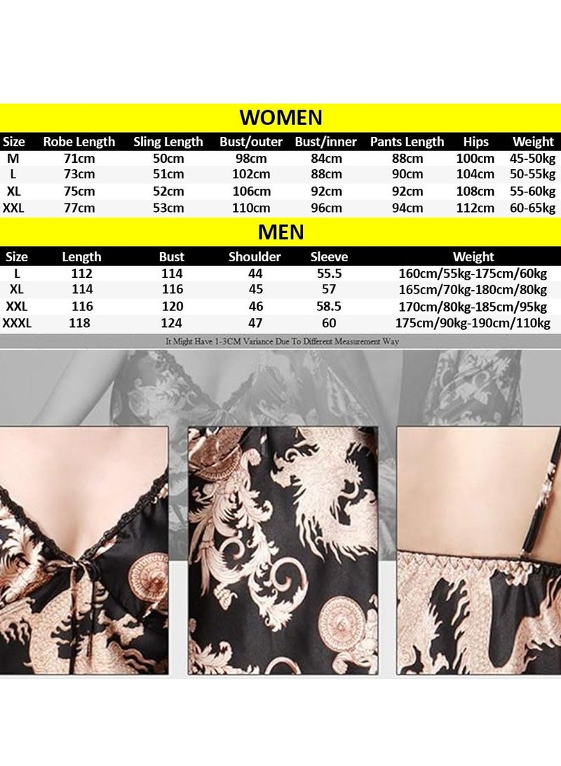 MARGOUN Bathrobe Women's XXL 3 Pieces Pajamas Set Comfortable Sleepwear Silk Lovers Nightgown Dressing Gown Dragon Pattern Black - Image 5