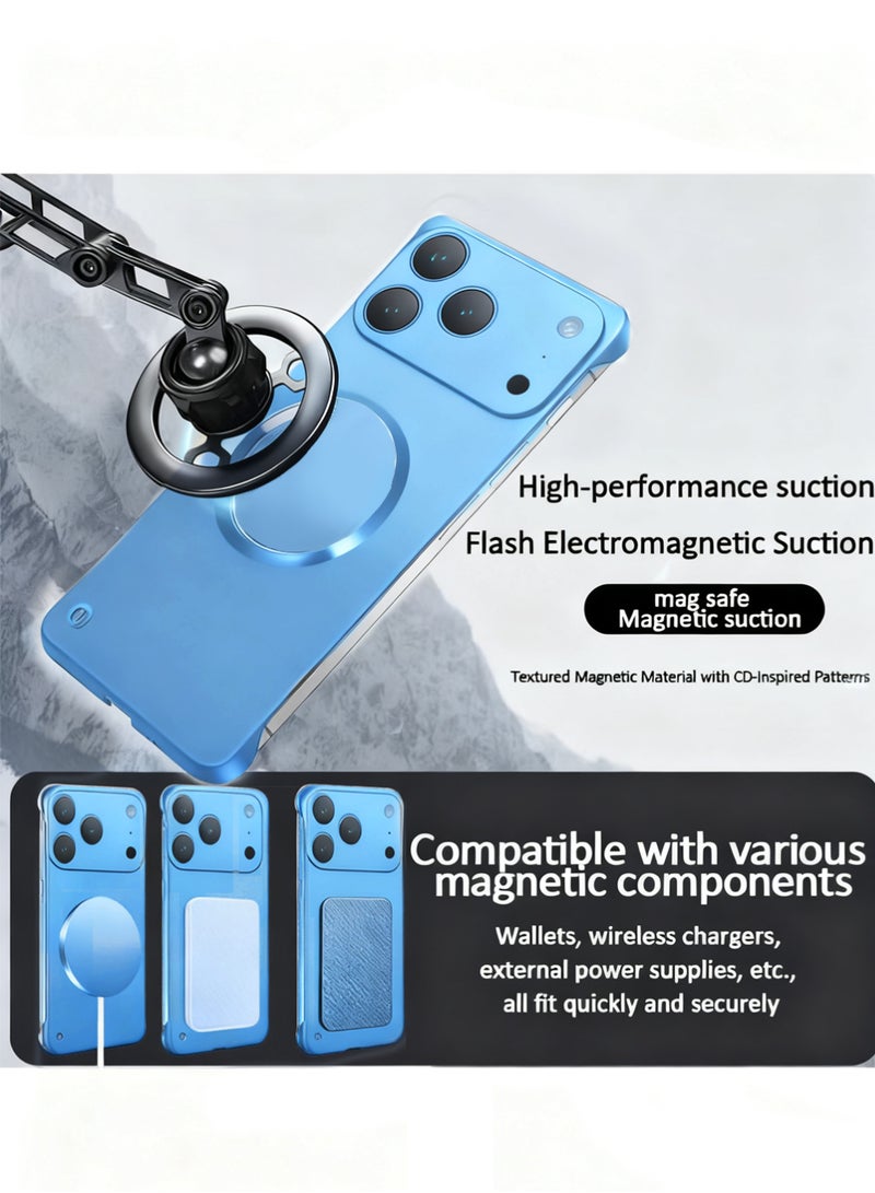 إكس ليفيل جراب هاتف iPhone 17 Pro من مادة TPU بتصميم بسيط مع غطاء لعدسة الكاميرا، طلاء معدني رقيق بدون إطار وحلقة معدنية متوافقة مع Magsafe ومضاد لبصمات الأصابع وغطاء صلب من البولي كربونات، أزرق - Image 3