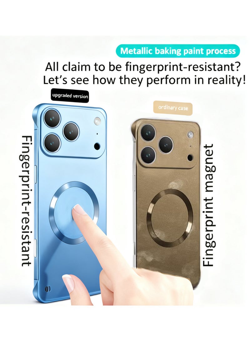 إكس ليفيل جراب هاتف iPhone 17 Pro من مادة TPU بتصميم بسيط مع غطاء لعدسة الكاميرا، طلاء معدني رقيق بدون إطار وحلقة معدنية متوافقة مع Magsafe ومضاد لبصمات الأصابع وغطاء صلب من البولي كربونات، أزرق - Image 4