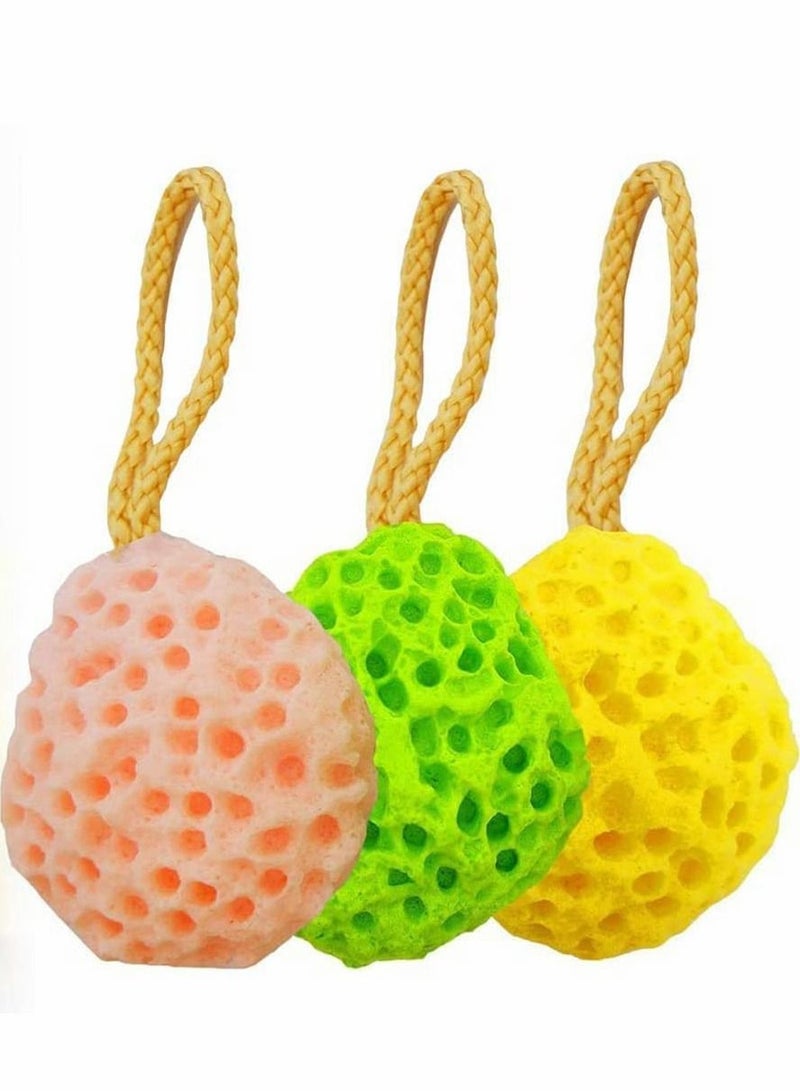 إسفنجة حمام ، 3 قطع استحمام للاستحمام ناعمة للجسم إسفنج ملون على شكل قرص العسل للأطفال والنساء والرجال ومستلزمات الحمام - Image 1