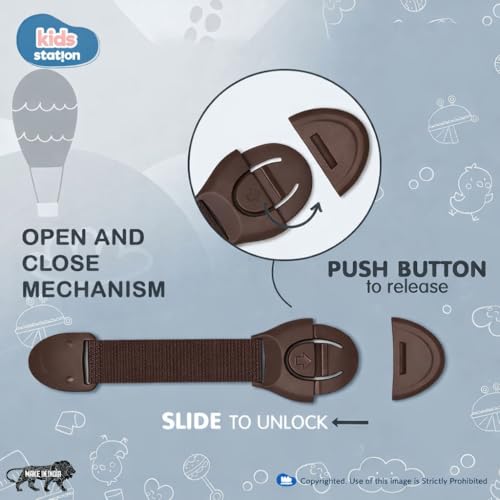 Kids Station Furniture Safety Locks for Baby Safety - Strong and Adhesive Child/Toddler/Infants Safety Locks for Drawers, Cabinets, Fridge and Cupboard - Baby Proofing Product - Pack of 4 (Brown) - Image 3