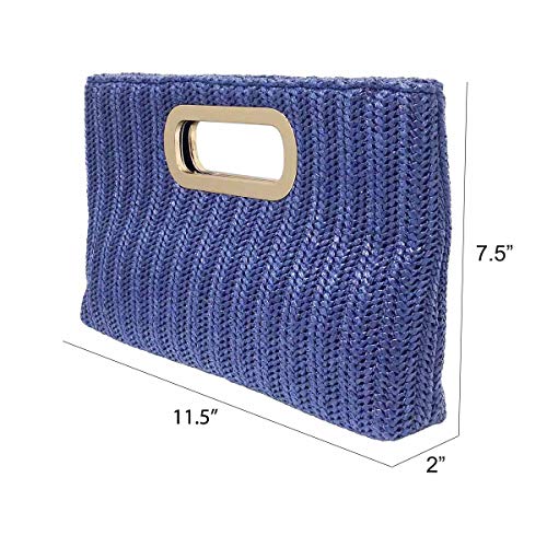 JNB Top Handle Straw Clutch (Navy) Large - Image 2