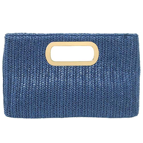 JNB Top Handle Straw Clutch (Navy) Large - Image 1