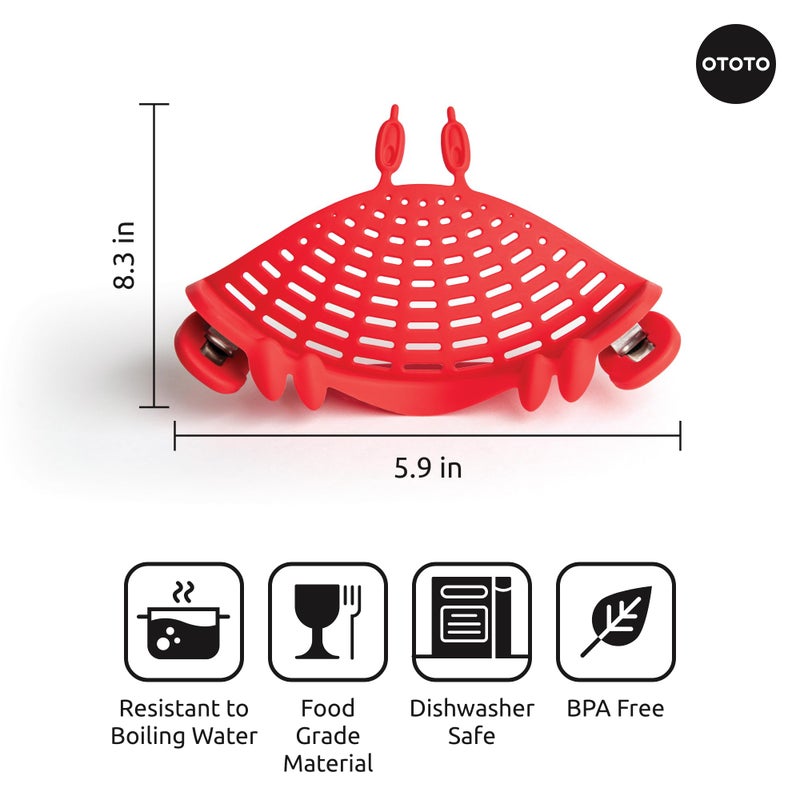 Ototo Crabby Clip-On Strainer By - Red Crab Pasta Strainer  Noodle Strainer  Cute Kitchen Accessories  Cool Kitchen Gadgets  Food Strainer For Meat - Image 5