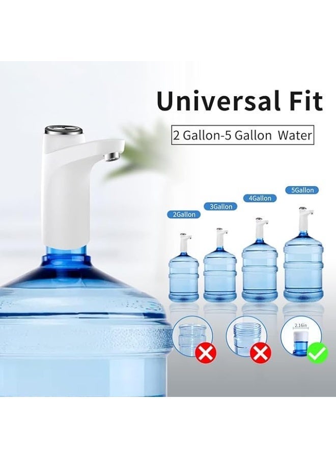 Rechargeable Electric Gallon Bottle Drinking Water Pump with LED Light Portable Button Pump，Water Dispenser Pump, Water Bottle Pump, USB Charging Portable Electric Water Pump for 3-5 Gallon Jugs Automatic Portable Water Dispenser for Office, Home, Camping, Kitchen and etc (White) - Image 5