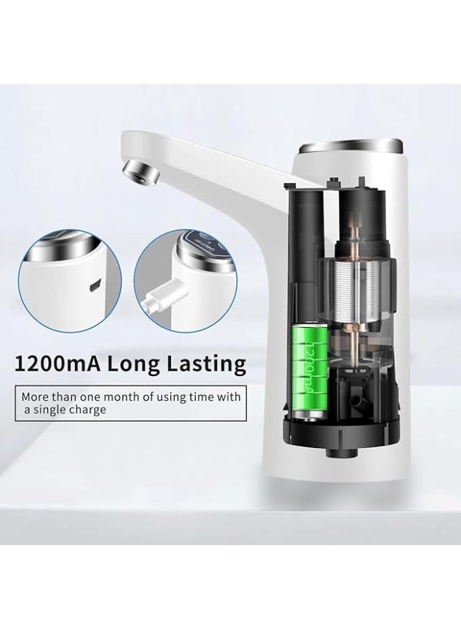 Rechargeable Electric Gallon Bottle Drinking Water Pump with LED Light Portable Button Pump，Water Dispenser Pump, Water Bottle Pump, USB Charging Portable Electric Water Pump for 3-5 Gallon Jugs Automatic Portable Water Dispenser for Office, Home, Camping, Kitchen and etc (White) - Image 4