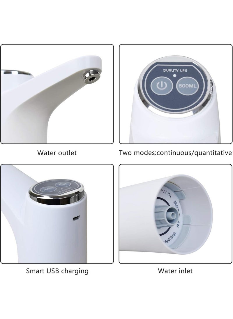 Rechargeable Electric Gallon Bottle Drinking Water Pump with LED Light Portable Button Pump，Water Dispenser Pump, Water Bottle Pump, USB Charging Portable Electric Water Pump for 3-5 Gallon Jugs Automatic Portable Water Dispenser for Office, Home, Camping, Kitchen and etc (White) - Image 3