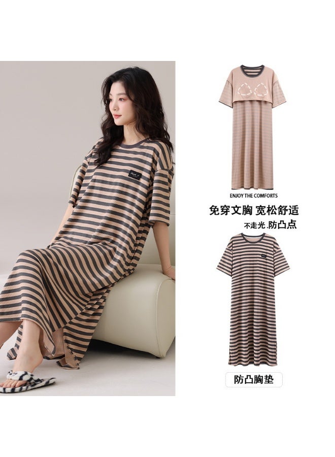 Fashion Striped Cotton Womens Dresses Large Size Short Sleeve Summer Sleepwear Woman Nightdress Casual Ladies Nightgowns - Image 1