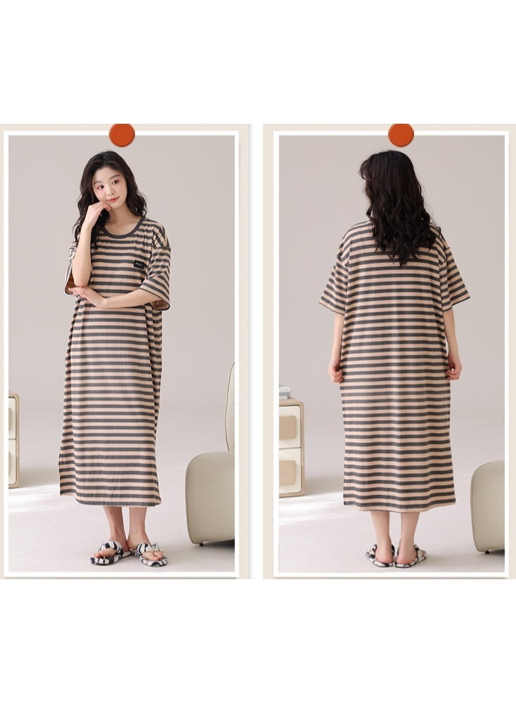 Fashion Striped Cotton Womens Dresses Large Size Short Sleeve Summer Sleepwear Woman Nightdress Casual Ladies Nightgowns - Image 2