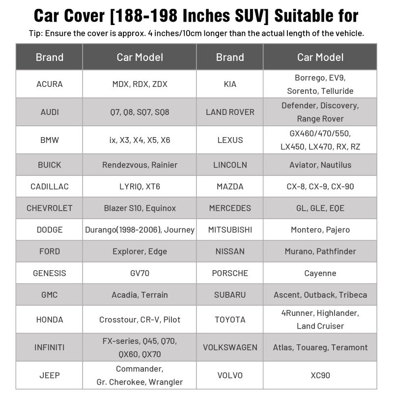 Favoto Hail Protection Car Cover - Waterproof SUV Car Cover Padded Anti-Hail Snow Rain Protector for Automobiles Outdoor Heavy Duty with Reflective Stripes Full Exterior Cover Fits SUV up to 198" - Image 5