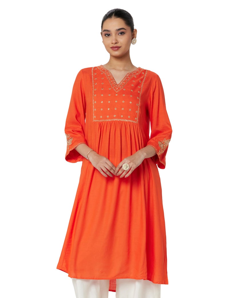 Biba Orange Rayon Straight Kurta - Image 1