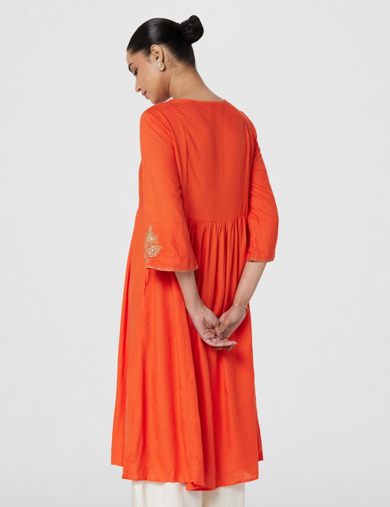 Biba Orange Rayon Straight Kurta - Image 3