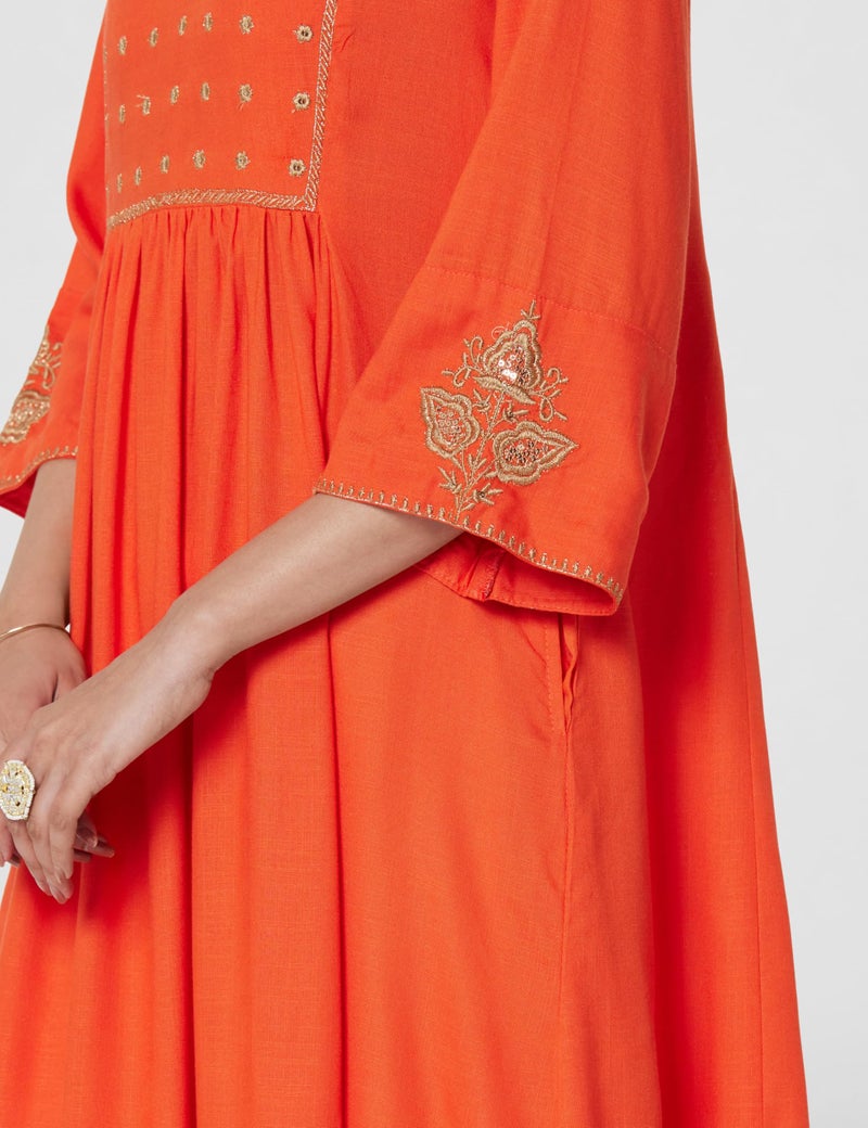 Biba Orange Rayon Straight Kurta - Image 5