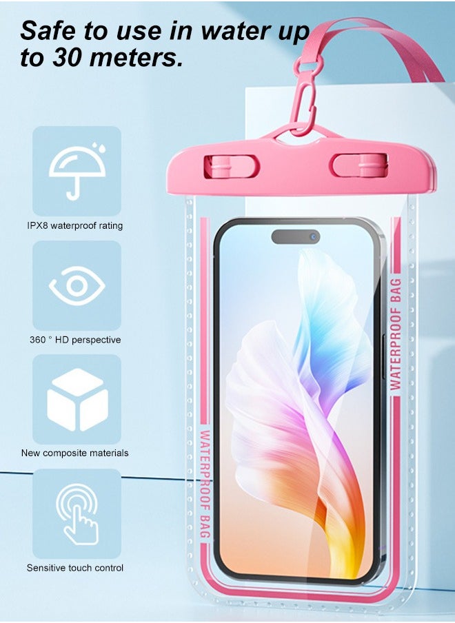 2-Pack Waterproof Phone Case – IPX8 Certified, 30M Underwater Pouch for Large Phones up to 7.2''; Compatible with iPhone 16/15/14/13 Series, for Samsung Galaxy S23/S24 Ultra/FE (Pink)