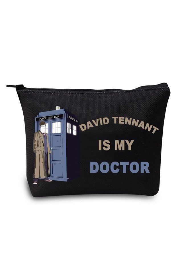 LEVLO Who TV Show Cosmetic Make Up Bag David Tennant Fans Gift David Tennant Is My Doctor Makeup Zipper Pouch Bag (David Tennant Black) - Image 1