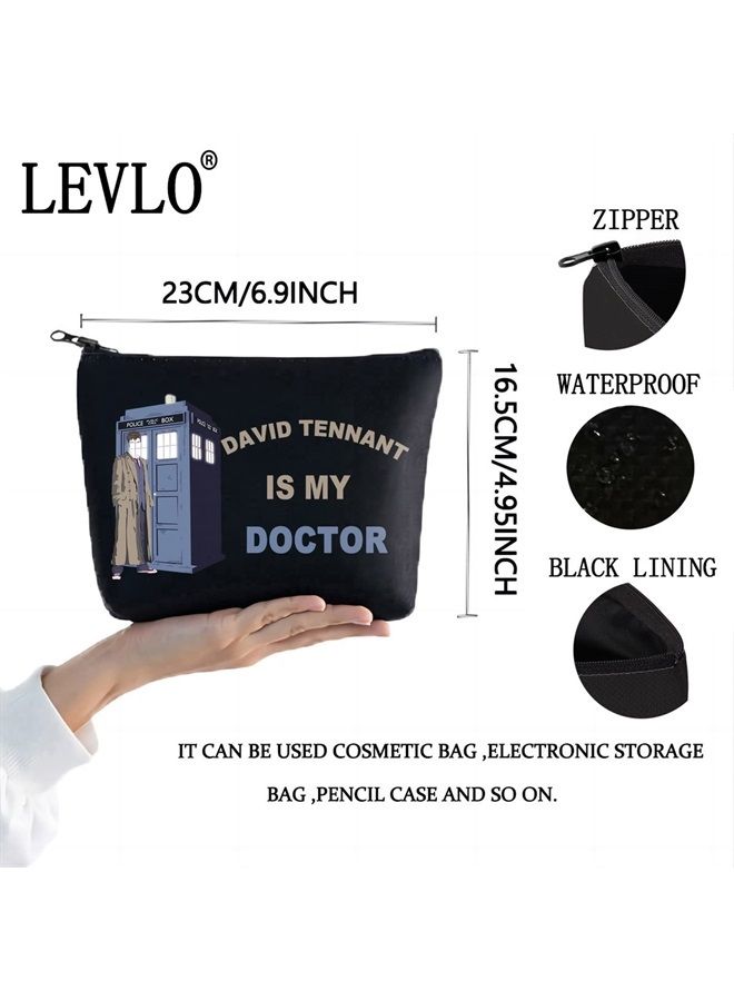 LEVLO Who TV Show Cosmetic Make Up Bag David Tennant Fans Gift David Tennant Is My Doctor Makeup Zipper Pouch Bag (David Tennant Black) - Image 2