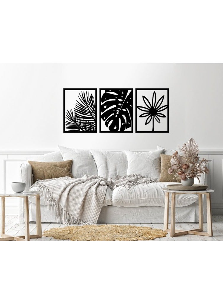 Home Gallery Leaves shape 3 panels Wood Wall art 80x180 Black - Image 1