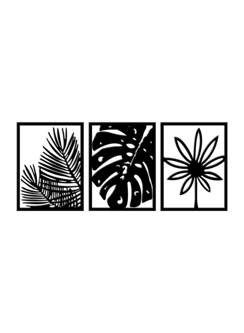 Home Gallery Leaves shape 3 panels Wood Wall art 80x180 Black - Image 2