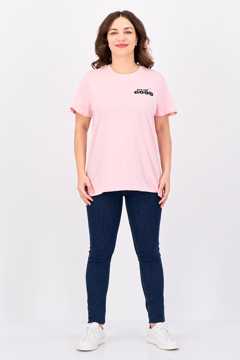 Peanuts Women Crew Neck Short Sleeve Graphic Print T-Shirt, Pink - Image 4
