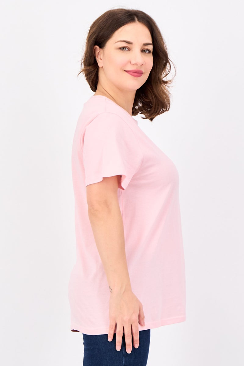 Peanuts Women Crew Neck Short Sleeve Graphic Print T-Shirt, Pink - Image 2