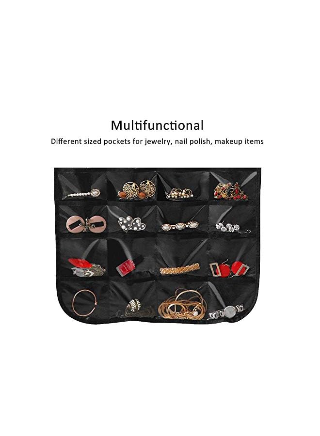 AMERTEER Hanging Jewelry Organizer,40 Clear PVC Pockets Wall Jewelry Storage with 20 Magic Tape Hook for Holding Jewelries(Black) - Image 2