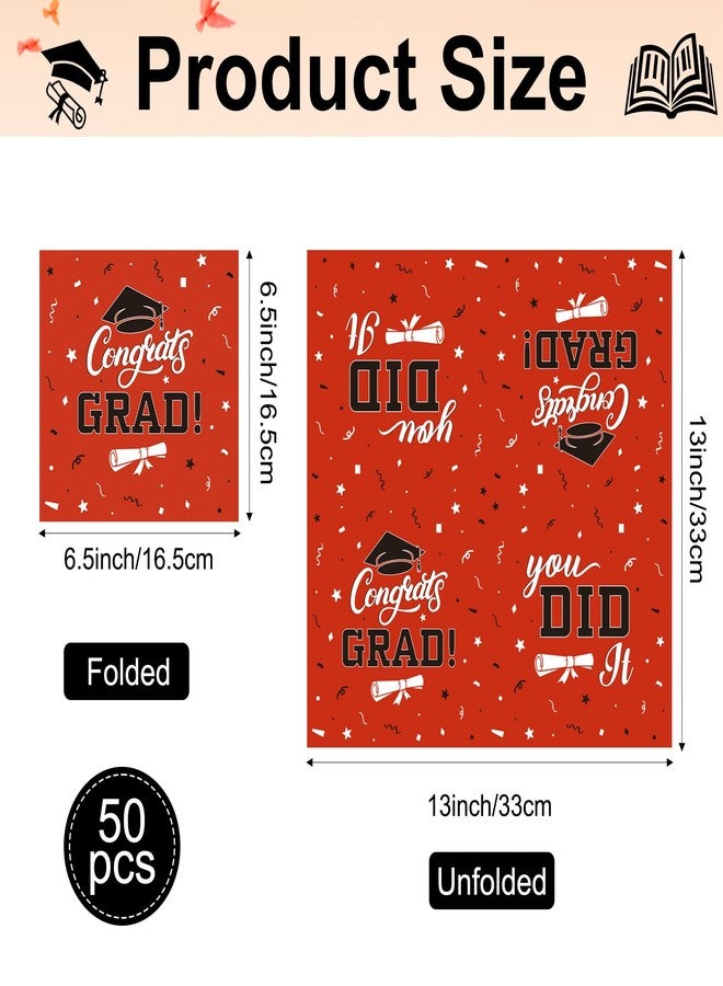 iSKeotol Graduation Napkins, Red Graduation Decorations Cocktail Napkins, Paper Disposable Grad Party Napkin, Congrats Grad Dinner Paper Hand Towels for Graduations Party Favor Supplies Table Decoration 50 Pcs - Image 2