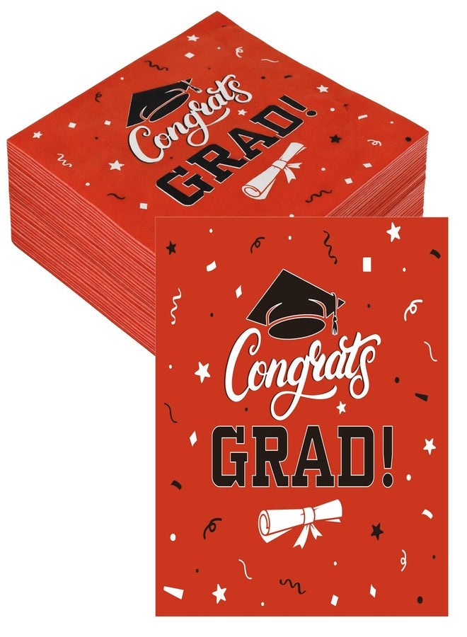 iSKeotol Graduation Napkins, Red Graduation Decorations Cocktail Napkins, Paper Disposable Grad Party Napkin, Congrats Grad Dinner Paper Hand Towels for Graduations Party Favor Supplies Table Decoration 50 Pcs - Image 1