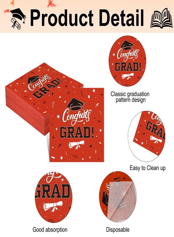 iSKeotol Graduation Napkins, Red Graduation Decorations Cocktail Napkins, Paper Disposable Grad Party Napkin, Congrats Grad Dinner Paper Hand Towels for Graduations Party Favor Supplies Table Decoration 50 Pcs - Image 4