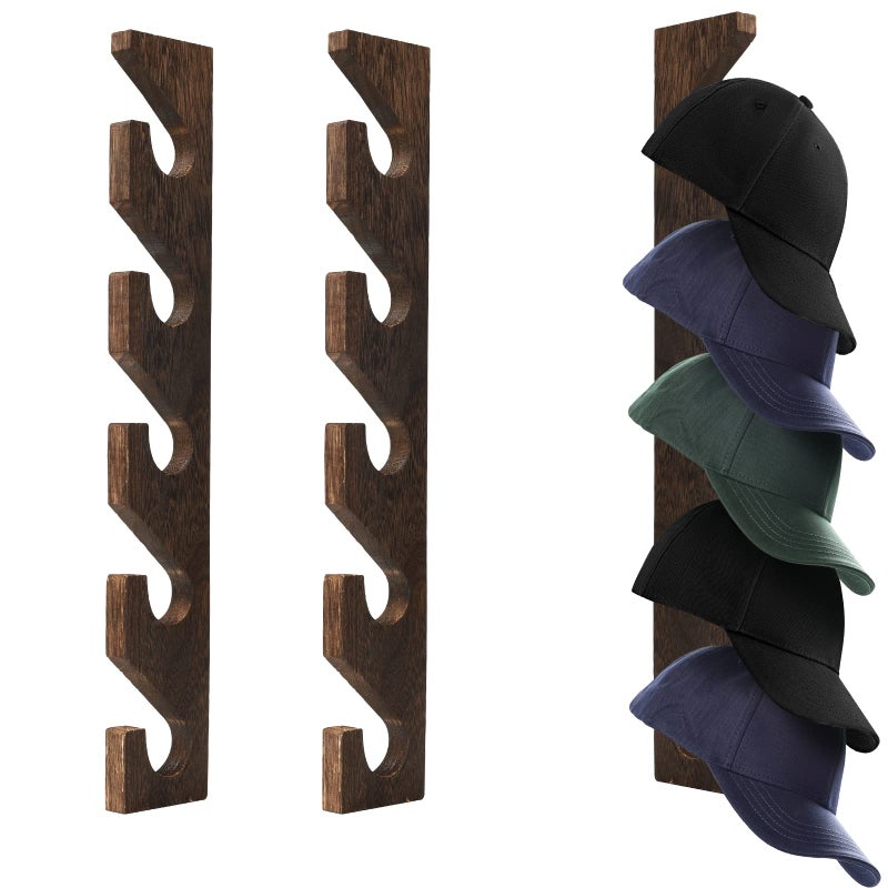 Bessny 2PCS Wall Mounted Wooden Hat Rack for Baseball Caps Solid Wood Organizer Storage Display for Closet Door Bedroom Entryway Laundry