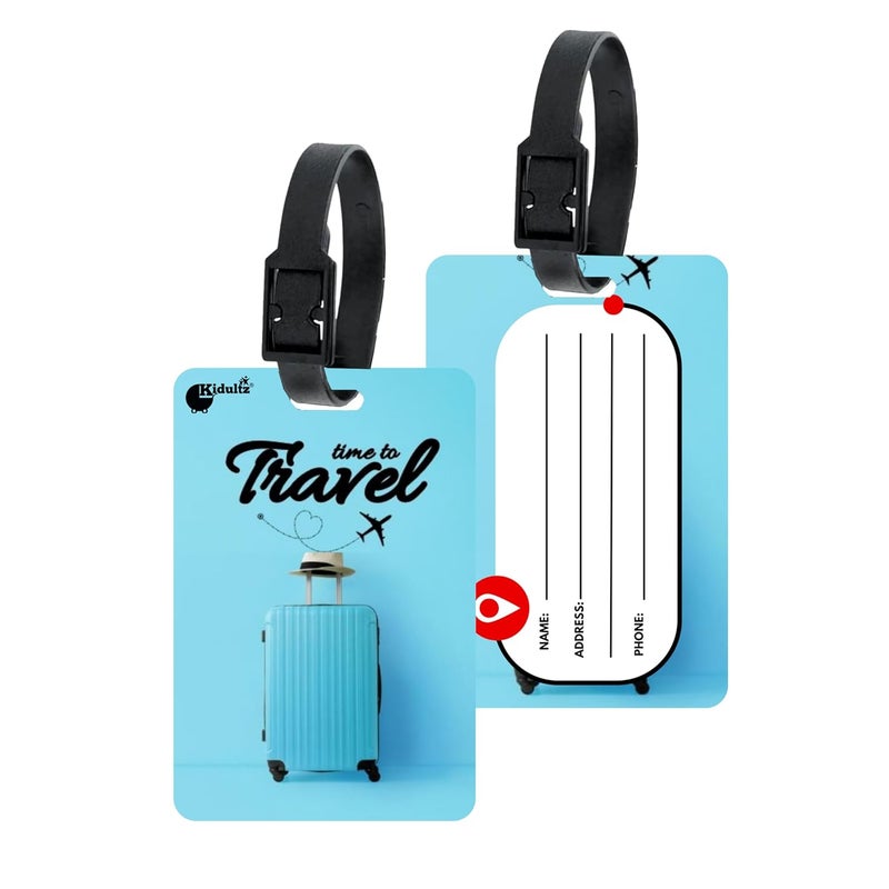 (Set of 10) Synthetic Luggage Tags with Black Strap Loop | Durable, Waterproof, Anti-Break Travel ID Tags for Suitcases, Backpacks, School & Office Bags (Model No.100)