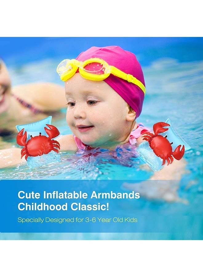 Hihonor Inflatable Armbands for Kids (Aged 3-6), Pool Arm Floatie Sleeves Floater Tube Water Wings Swimming Armlets Crabby Blue Inflatable Children Armband Pool Float Outdoor Swimming Pool - Image 2