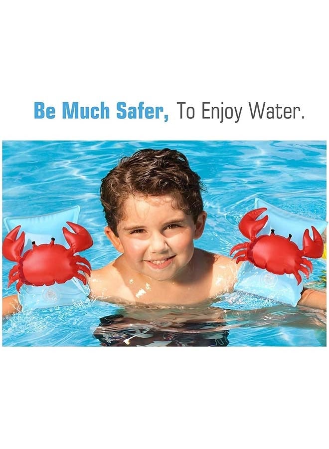 Hihonor Inflatable Armbands for Kids (Aged 3-6), Pool Arm Floatie Sleeves Floater Tube Water Wings Swimming Armlets Crabby Blue Inflatable Children Armband Pool Float Outdoor Swimming Pool - Image 4