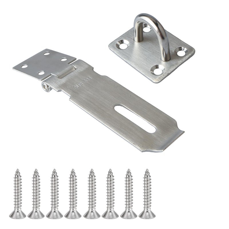 Alise Door Locks Hasp Latch4 Inch SUS 304 Stainless Steel Safety Packlock Clasp Hasp Lock Latch with Fixing Screw for External Doors Window Cabinet Pet Cage Brushed Nickel MS9