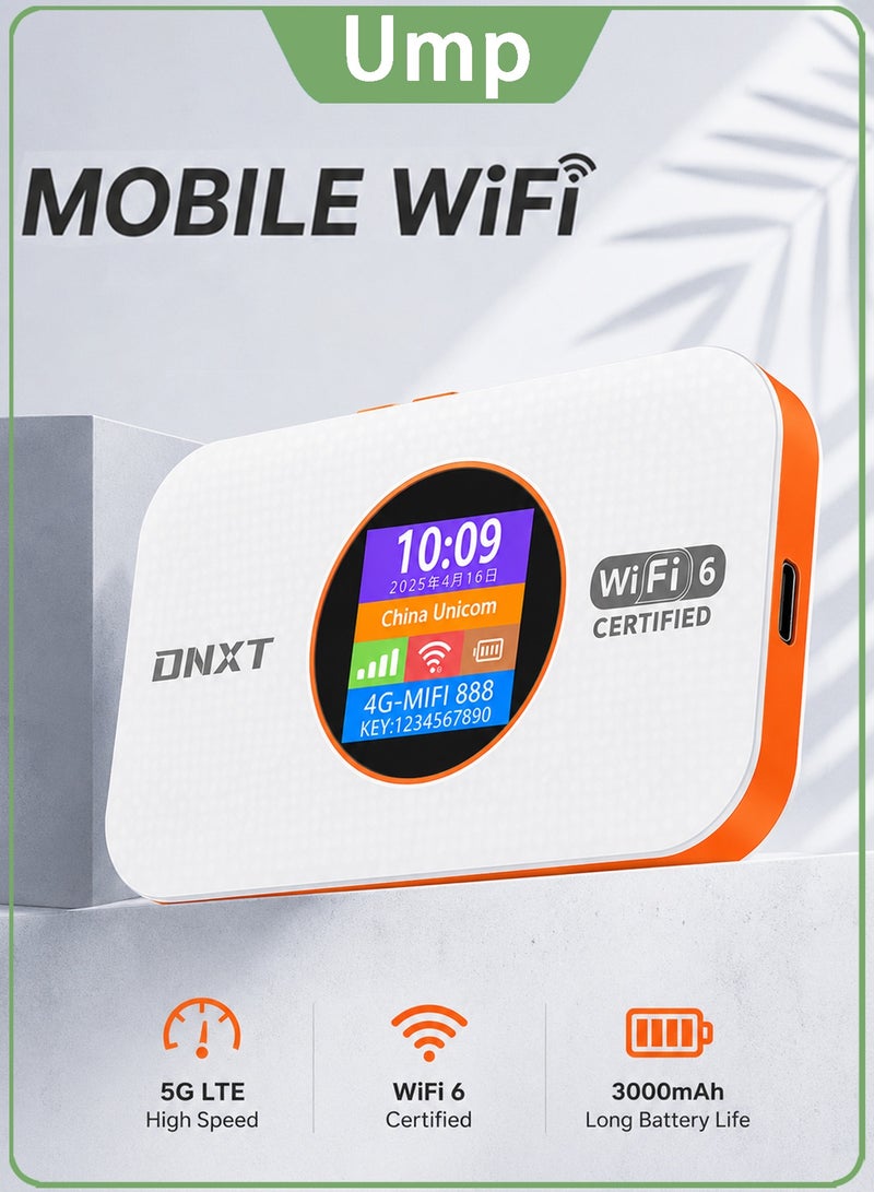 4G Pocket WiFi Router,WiFi Portable Router, CPE Wireless Router,4G LTE Modem, WiFi 6, Date & Battery Level Display, Plug & Play, 3000mAh Battery, One-Touch WPS Connection, WPA/WPA2 Security Encryption,Up to 12 Devices,for Travel, Game & Home Use(White)