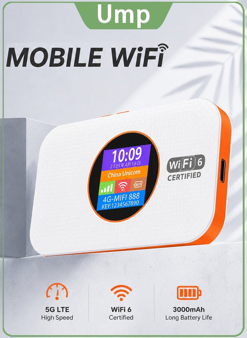 Ump 4G Pocket WiFi Router,WiFi Portable Router, CPE Wireless Router,4G LTE Modem, WiFi 6, Date & Battery Level Display, Plug & Play, 3000mAh Battery, One-Touch WPS Connection, WPA/WPA2 Security Encryption,Up to 12 Devices,for Travel, Game & Home Use(White) - Image 1