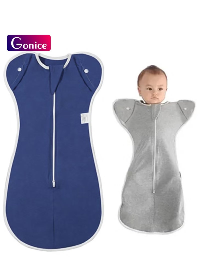 Gonice Swaddle Blanket Sleeping Bag, Newborn Wearable Sleeping Bag Fit Sedative Startle Better Sleep, Suitable for Baby Girls and Baby Boys From 0-6 Months Navy blue  - Image 1