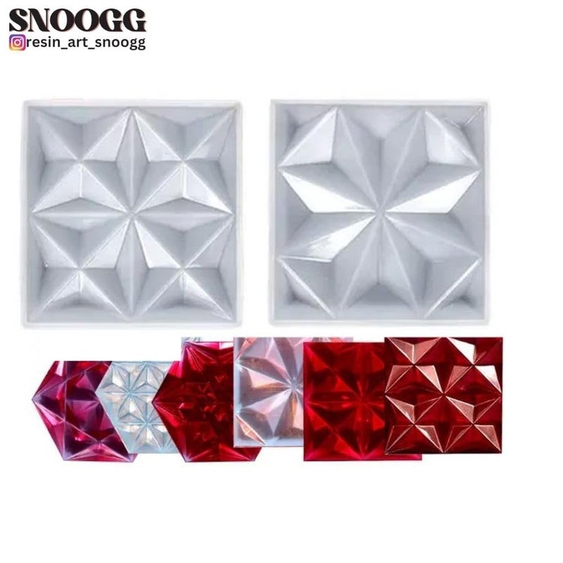 SNOOGG Pack of of 6/4 Piece Round 3 D Coaster and 2 Pc Square 3 D Coaster Mould Epoxy Resin Casting Moulds for Making and DY Custom Coasters Resin Art Gifts Home Decoration - Image 3