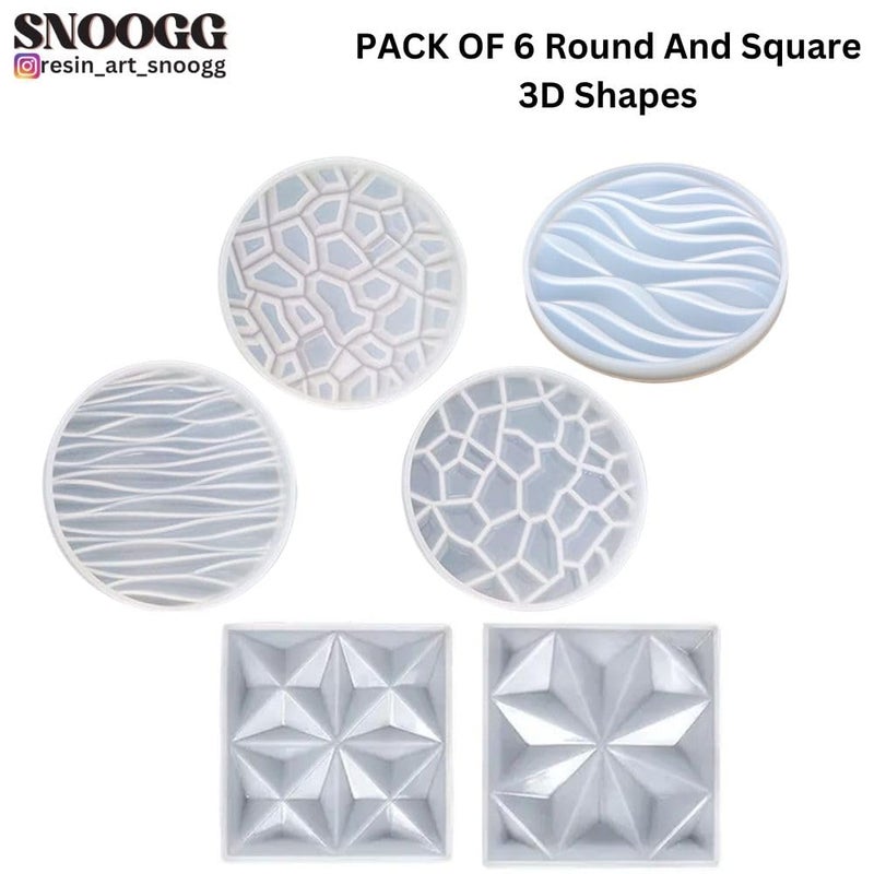 SNOOGG Pack of of 6/4 Piece Round 3 D Coaster and 2 Pc Square 3 D Coaster Mould Epoxy Resin Casting Moulds for Making and DY Custom Coasters Resin Art Gifts Home Decoration - Image 2
