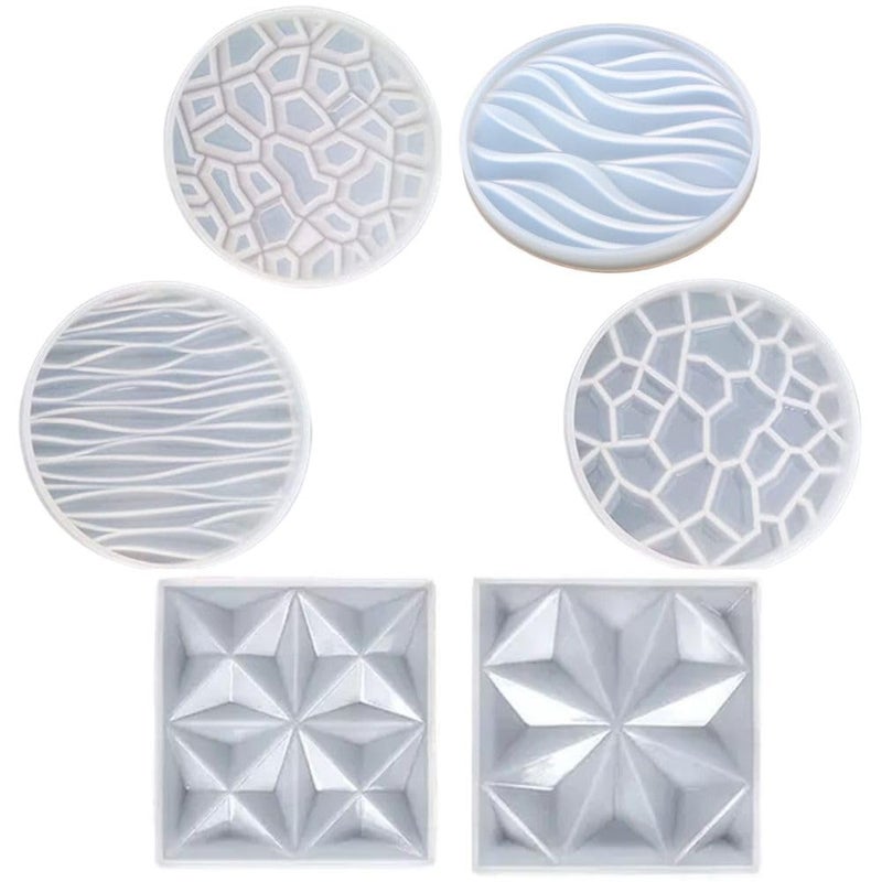 SNOOGG Pack of of 6/4 Piece Round 3 D Coaster and 2 Pc Square 3 D Coaster Mould Epoxy Resin Casting Moulds for Making and DY Custom Coasters Resin Art Gifts Home Decoration - Image 1