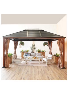 DANUBE HOME خيمة فناء بإطار معدني من Jasmy Gazebo للحديقة باللون الأسود/البني 360×460 سم  - Image 1