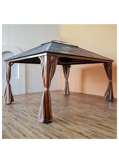 DANUBE HOME خيمة فناء بإطار معدني من Jasmy Gazebo للحديقة باللون الأسود/البني 360×460 سم  - Image 5