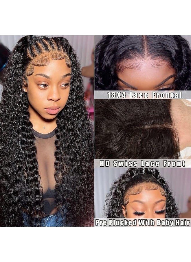 Haoyang - Water Wave Lace Front Wigs Human Hair Wigs For Women Hd 13X4 Glueless Lace Frontal Wigs Human Hair Pre Plucked With Baby Hair Wet And Wavy Wigs Human Hair 150% Density Natural Color (24 Inch) - Image 1