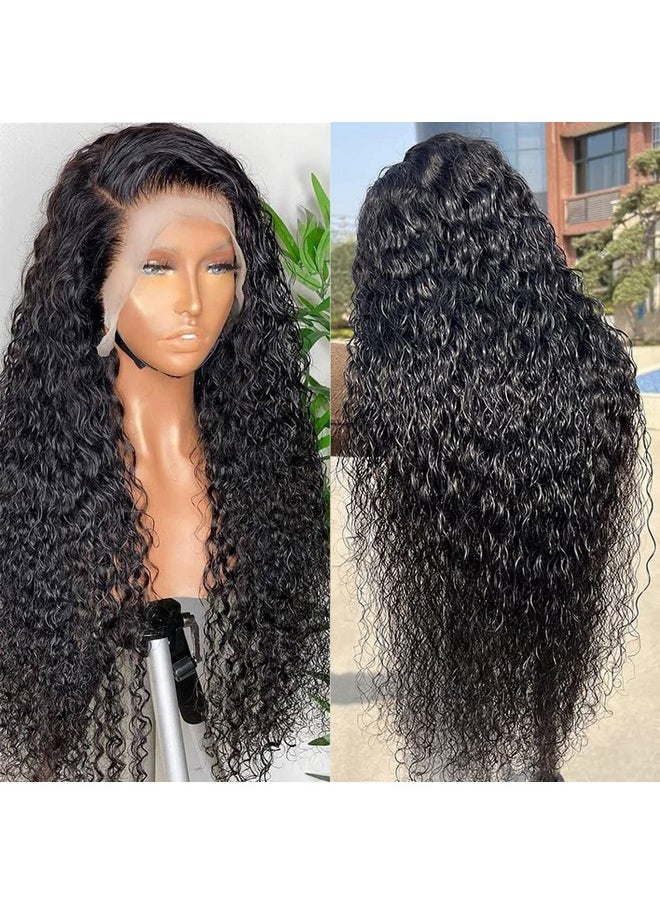 Haoyang - Water Wave Lace Front Wigs Human Hair Wigs For Women Hd 13X4 Glueless Lace Frontal Wigs Human Hair Pre Plucked With Baby Hair Wet And Wavy Wigs Human Hair 150% Density Natural Color (24 Inch) - Image 1