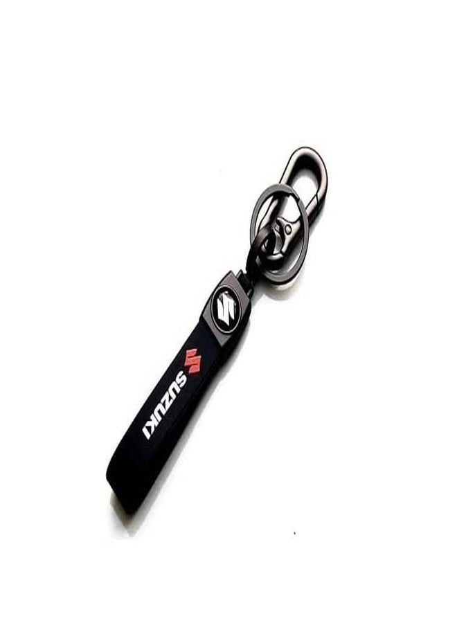 Mistazzo Suzuki Leather Strap Keychain Keyring For Cars And Bike Black Color (Suzuki Big Strap) - Image 1