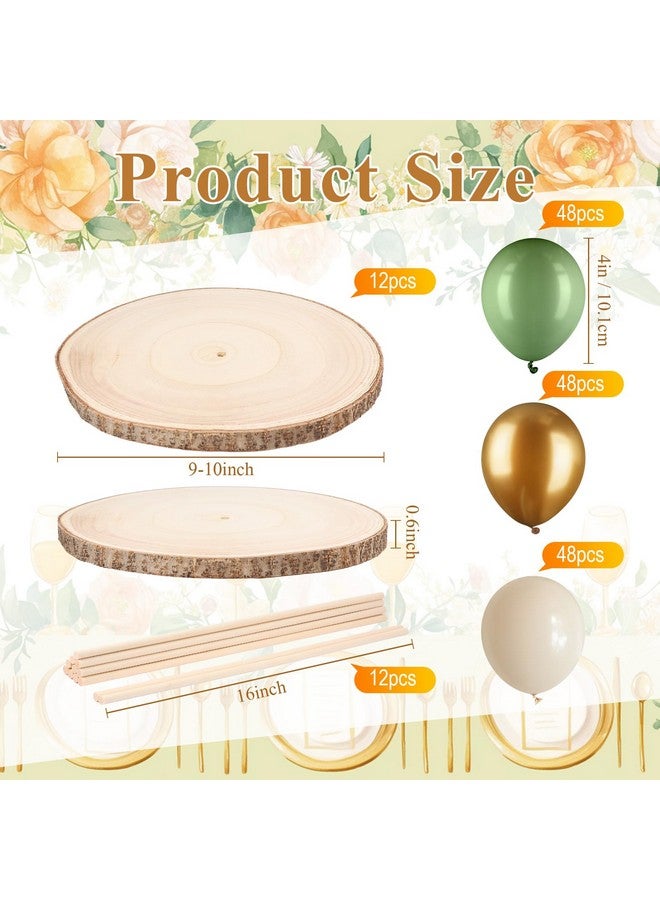 Canlierr Baby Shower Table Centerpiece Decor 144 Pcs Balloons Wooden 9-10in Rounds Circles Slices with Stick DIY Craft Birthday Wedding Gender Reveal Bear Party Table Decorations(Gold and Green) - Image 3
