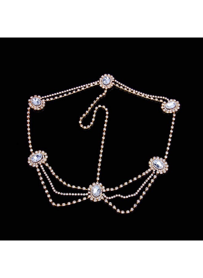 Missgrace - Women Dainty Bohemian Rhinestones Gold Silver Head Chain Hair Accessories For Bridal And Girls (Gold) - Image 1