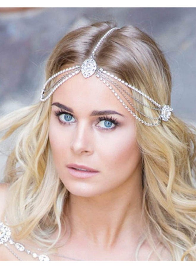 Missgrace - Women Dainty Bohemian Rhinestones Gold Silver Head Chain Hair Accessories For Bridal And Girls (Gold) - Image 1